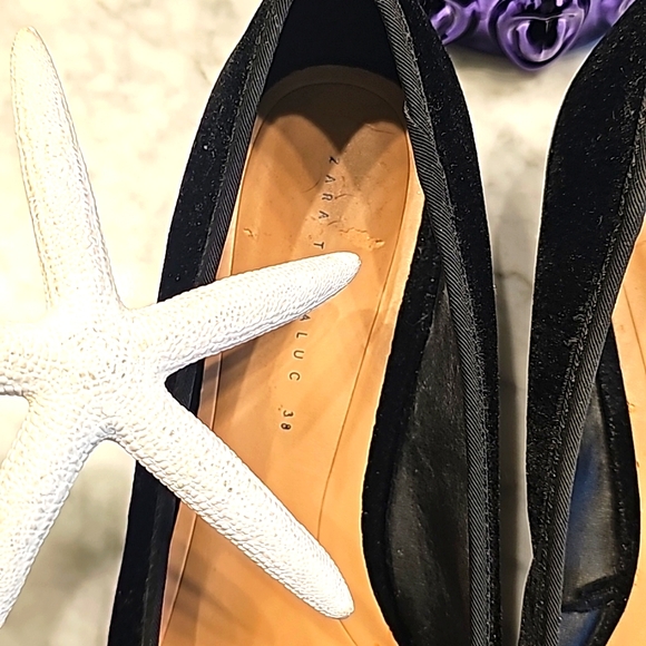 ZARA TRAFALUC WOMEN'S BEETLE EMBELISHED PEARL BLACK VELVET BALLET SHOES Sz 7.5 - Picture 11 of 15